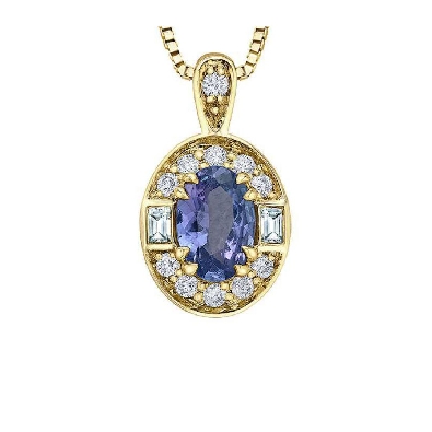 Tanzanite; White Sapphire and Diamond Pendant 0.10ctw
10KT Yelloiw...