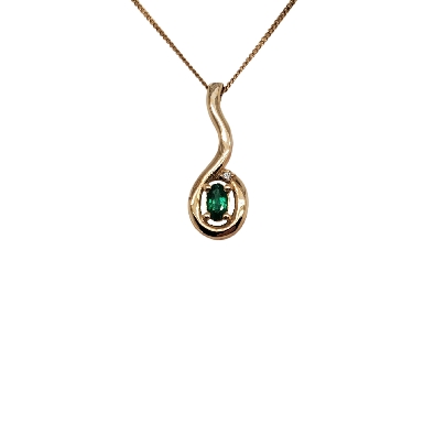 Emerald &amp; Diamond Pendant 0.0075ctw
10KT White Gold

(Pictured i...