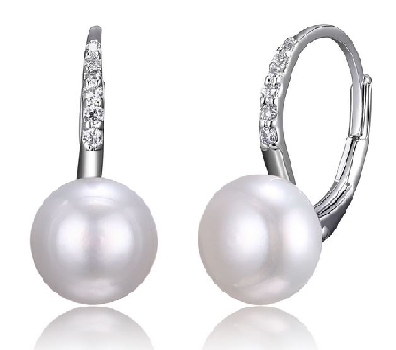 SS White Pearl w/CZ Earring Rhodioum Plated  