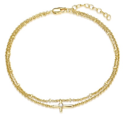 Reign Diamondlite CZ
Cross With Bead Chain Anklet
Gold Plated Sil...