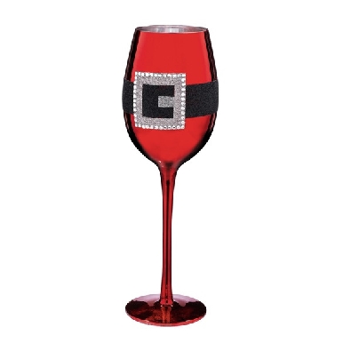 Red Metallic Santa Belt Wine Glass  