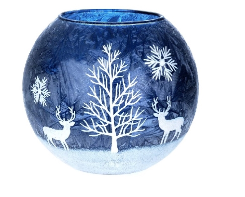 Blue Ice Sphere Vase with Deer  