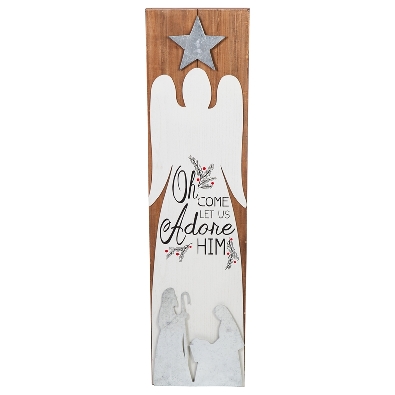   Oh Come Let Us Adore Him   Nativity Wood and Galvanized Metal Por...