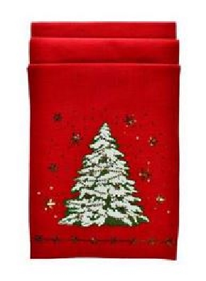 72x13   Red Table Runner W/Christmas Tree  