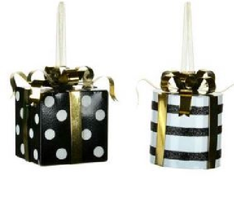 Blk/Wht/Gold Gift Ornament 3.5  
 2 Styles  