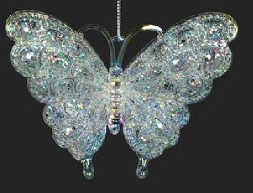 Wht/Clear Butterfly Ornament  