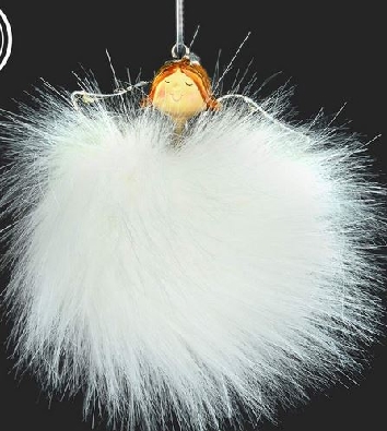 LED Angel Ornament with White Faux Fur  