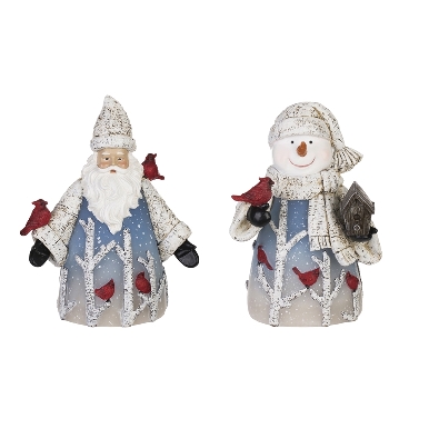 Santa or Snowman w/Cardinals LED Battery Operated Statuary  