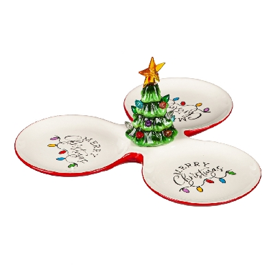 LED Ceramic Serving Tray with Ceramic Christmas Tree  