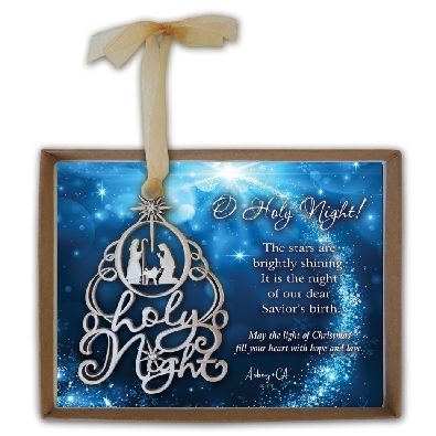 Silver Enameled  O Holy Night  Nativity Ornament  