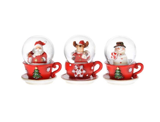 45mm Cup & SaucerWaterglobe
w/ Snowman; Reindeer; or Santa  
