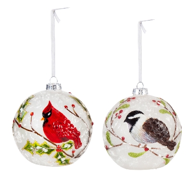 Cardinal OR Chickadee Glass Led Ornament  