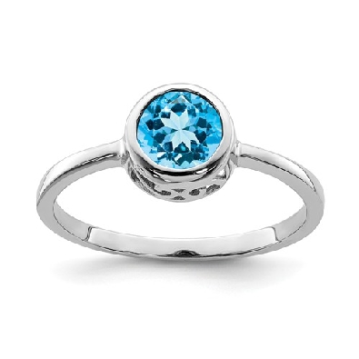 Blue Topaz Bezel Set Ring; in Silver  