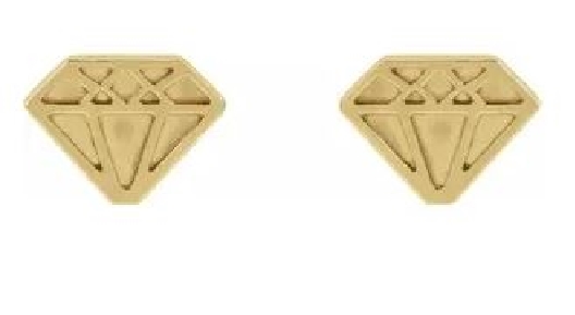 Earring Tiny Diamond shape silver; Friction Backs; shown in Gold  
