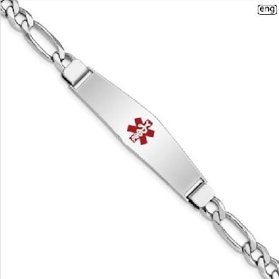 Sterling Silver Rhodium-plated Medical ID Figaro Link Bracelet  