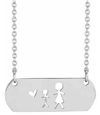 Sterling Silver Mother & Son Stick Figure Family 18   Necklace
  