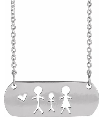 Sterling Silver Father; Son; &amp; Mother Stick Figure Family 18   Neck...