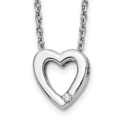White Ice Sterling Silver Rhodium-plated .02 carat Diamond Heart Ne...