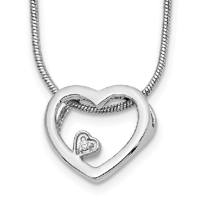White Ice Sterling Silver Rhodium-plated .01 carat Diamond Heart Ne...