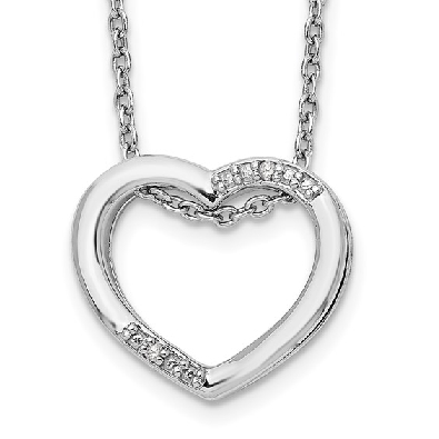 White Ice Sterling Silver Rhodium-plated .01 carat Diamond Heart Ne...