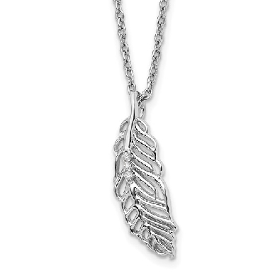 White Ice Sterling Silver Rhodium-plated .02ctw Diamond Feather  Ne...
