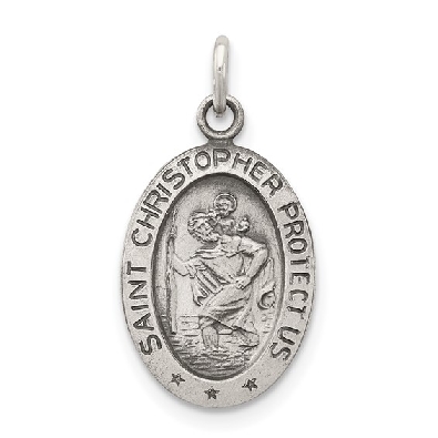 Sterling Silver Antiqued Saint Christopher Medal  