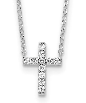 Sterling Silver
Cross Necklace
Rhodium Plated w/CZ 
16-18     