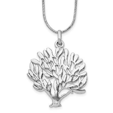 White Ice Sterling Silver Rhodium-plated .01ctw Diamond Tree Neckla...
