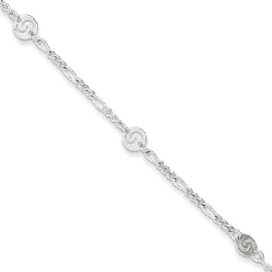 Sterling Silver Anklet
Polished Swirl Disc 
9   w/ 1in ext.   