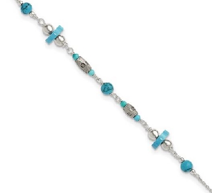 Sterling Silver Anklet
Antiqued Turquiose Beads
9    