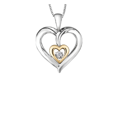  Diamond   Pulse    Pendant 
 .02ctw
Silver and Yellow Gold Hearts  