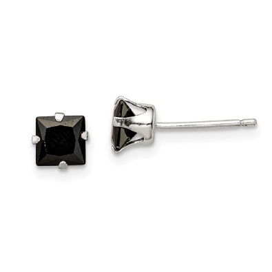 Black Square CZ Stud Earrings in Silver 5mm  