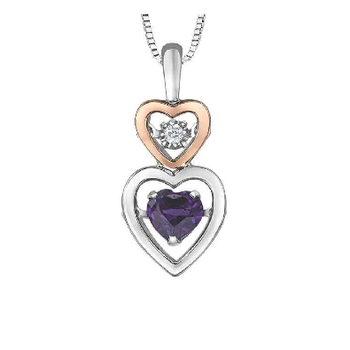 Silver and 10KT Rose Gold Heart Pendant with Amethyst and Diamond 0...