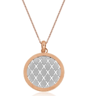 Steelx IP Rose Circle/Grid Necklace in Brushed Stainless Steel  