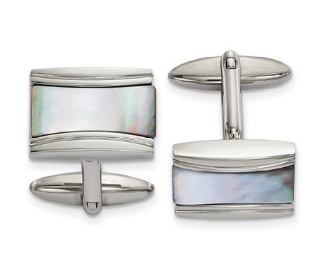 Stainless Steel Cuff Links 
Rectangle Mother of Pearl  