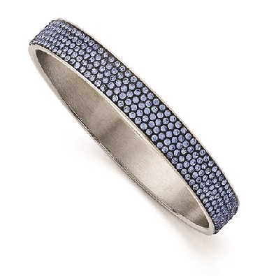 Stainless Steel Polished Blue Enamel with Crystals Thin Flat Bangle...