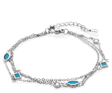 Steelx Multi Layered Turquoise Blue Crystal Bracelet 6.75+1    