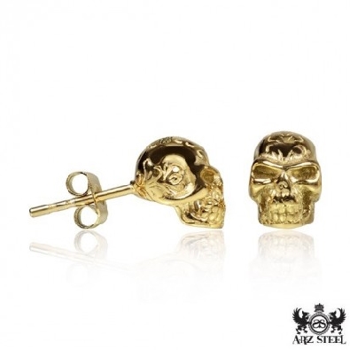 A.R.Z. Steel Skull Earring Goldtone  