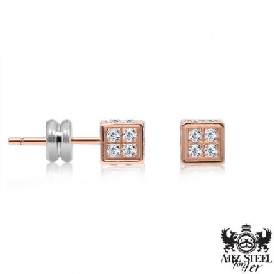 A.R.Z.
Steel Cube Earrings
Rose IP w/ CZ  