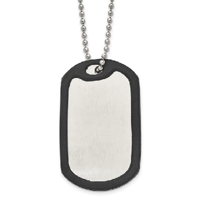 Stainless Steel Brushed/Polished Removeable Blk Rubber Dog Tag Neck...