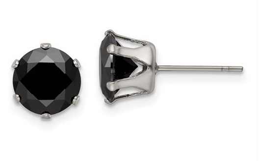 Chisel Steel 
Black CZ Stud Earrings
8mm Round  
