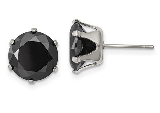 Chisel Steel 
Black CZ Stud Earrings
10mm Round  