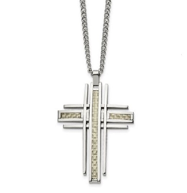 Chisel Stainless Steel Polished with Grey Carbon Fiber Inlay Cross ...