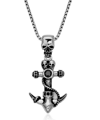 STEELX
Skull & Anchor Pendant
w/Black CZ
24    