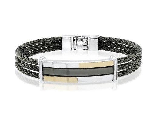 Italgem 
Steel Bracelet
Black IP &amp; 18Kt Gold  
3 Row Cable Bangl...