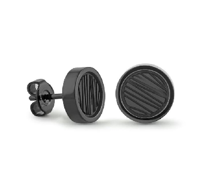 ITALGEM STEEL
Steel Stud Earrings
Black Ip 
Groove Design
9mm  