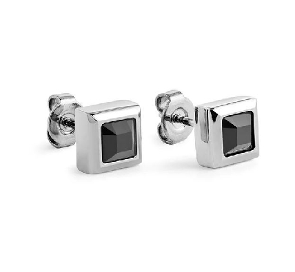 ITALGEM STEEL
Steel Earrings
Bezel Stud
w/ Black Square CZ
7mm  
