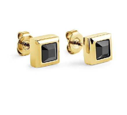 ITALGEM STEEL
Steel Earrings
Gold IP Bezel Stud
w/ Black Square ...