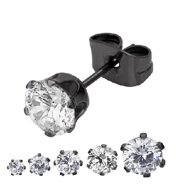 INOX&trade; Steel
CZ Stud Earrings
Black IP
Unisex
8mm

Stainless...