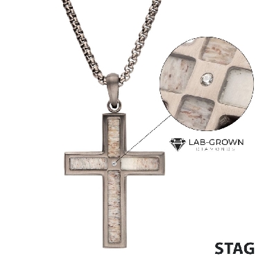 INOX&trade; Steel
Deer Antler Cross Pendant
w/Lab Grown Diamond
Gun ...